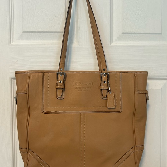 Coach Handbags - Coach Tan Leather Structured Tote Bag